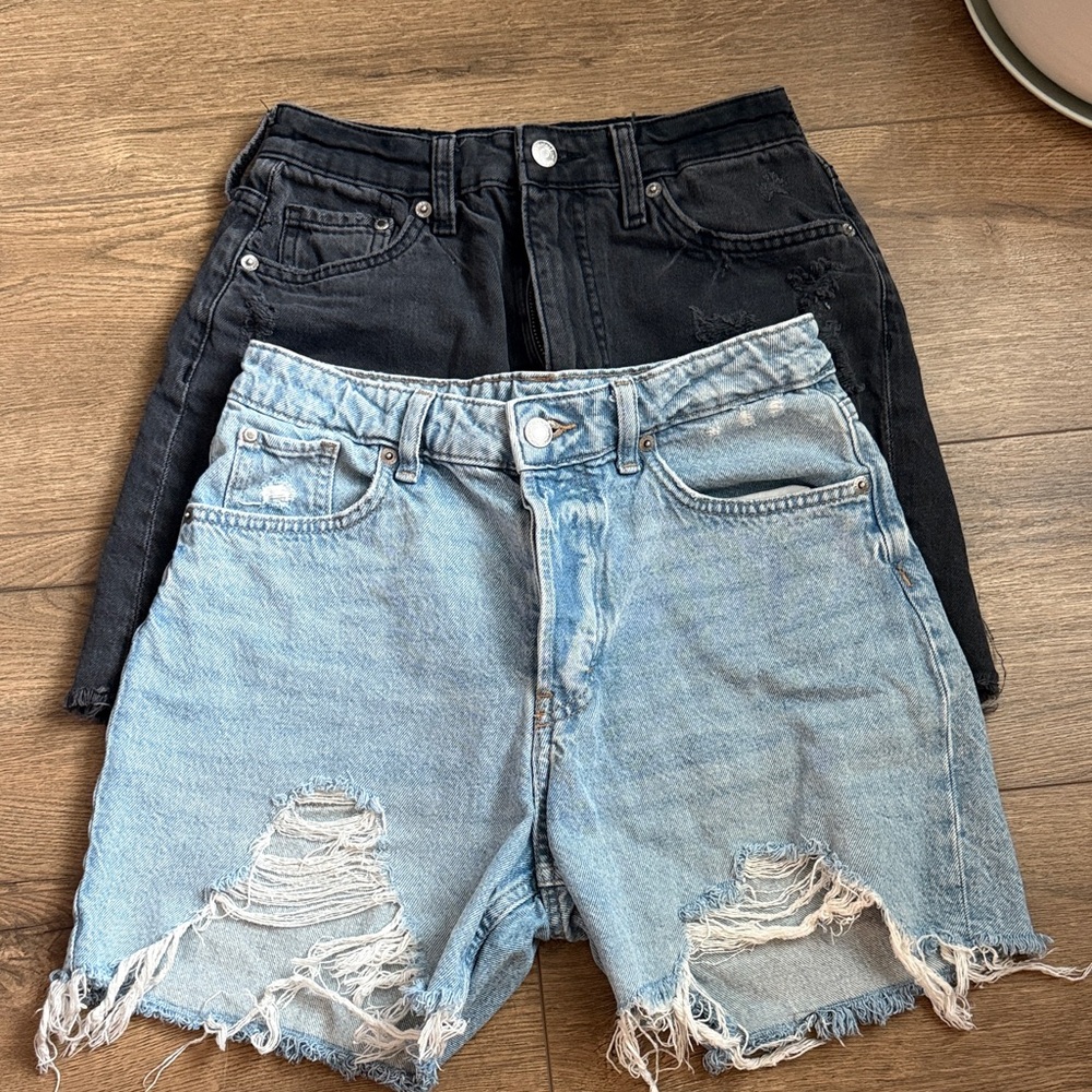H&M Black and Light Blue Jean Shorts